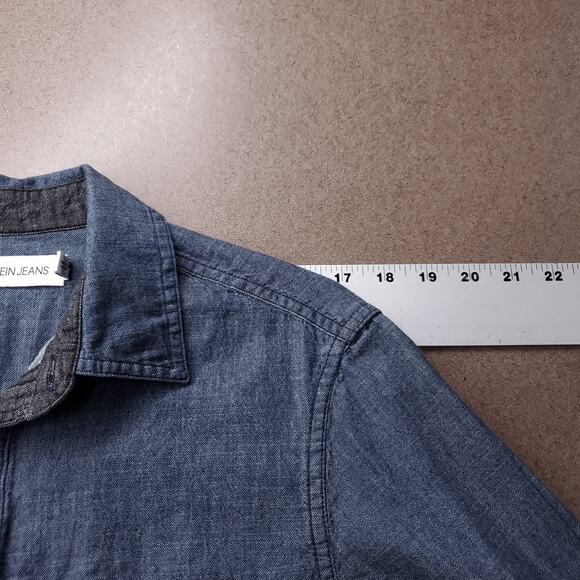 Calvin Klein Chambray Shirt Mens S Dark Blue Button Up Long Sleeve Casual Cowboy - Picture 3 of 11